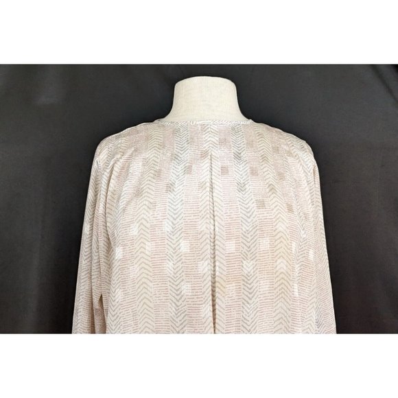 Vintage 80s Blouse Gray Pink Cream Stripe Print Pleated Top Shirt Misses Size 10 - Picture 2 of 7